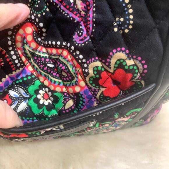 VERA BRADLEY Black Multicolor Paisley KIEV Shopper Shoulder Tote Leather Straps - Picture 2 of 13